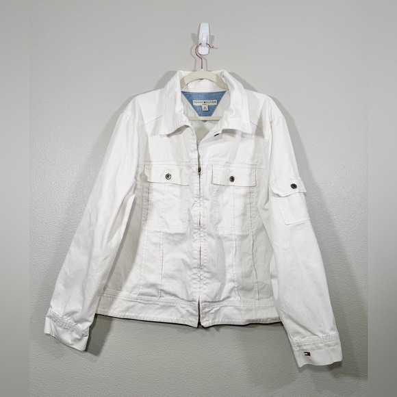 Tommy Hilfiger Jean Jacket Coat White Women Zip Up Long Sleeve Pockets Size 3X - Picture 1 of 7
